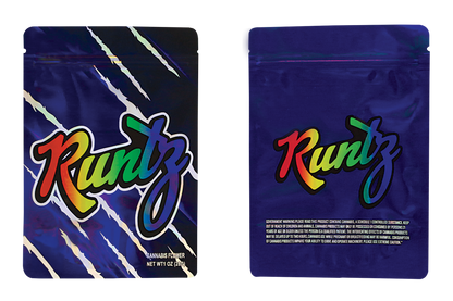 Mylar Bag Two Runtz packages with colorful branding on a white background