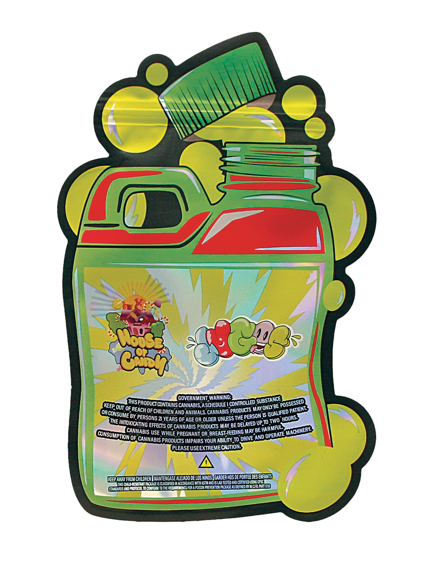 Mylar Bag Colorful packaging of a product with cartoon characters on a white background
