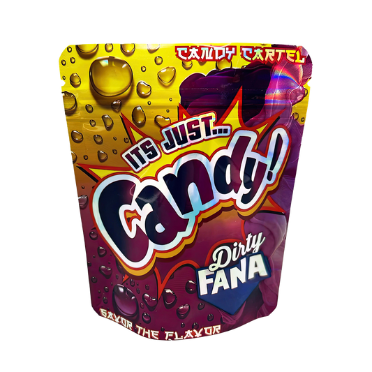 Mylar Bags Candy packaging with colorful design and text on a white background