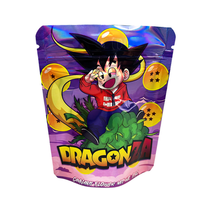 3.5G Mylar Bags, herb Mylar Bags, Where to buy mylar bags, Custom mylar bags near me, Mylar Bags Wholesale. Dragon Ball-themed product packaging with character design on a white background