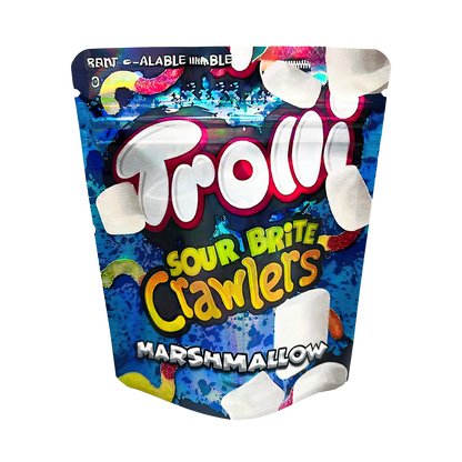 3.5G Mylar Bags, herb Mylar Bags, Where to buy mylar bags, Custom mylar bags near me, Mylar Bags Wholesale. Trolli Sour Brite Crawlers Marshmallow package on a white background