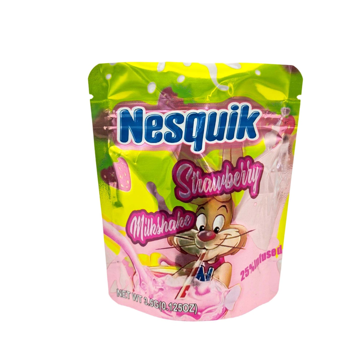 50 Pack - 3.5g Exotic Mylar Bags - Nesquik - Strawberry Milkshake