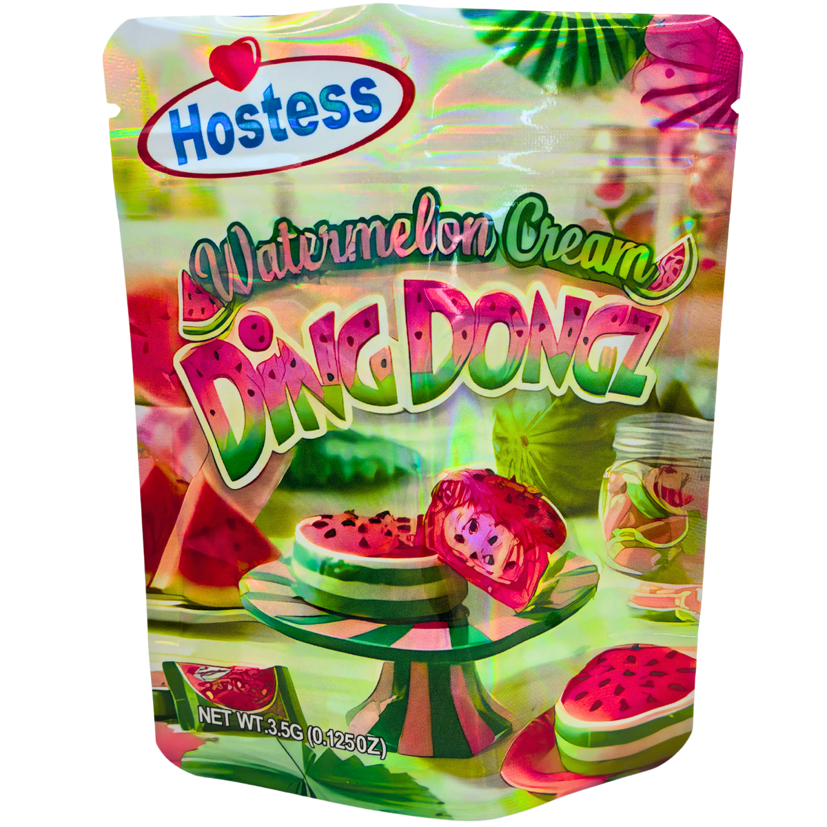 50 Pack - 3.5g Exotic Mylar Bags - Hostess Watermelon Cream Ding Dongz