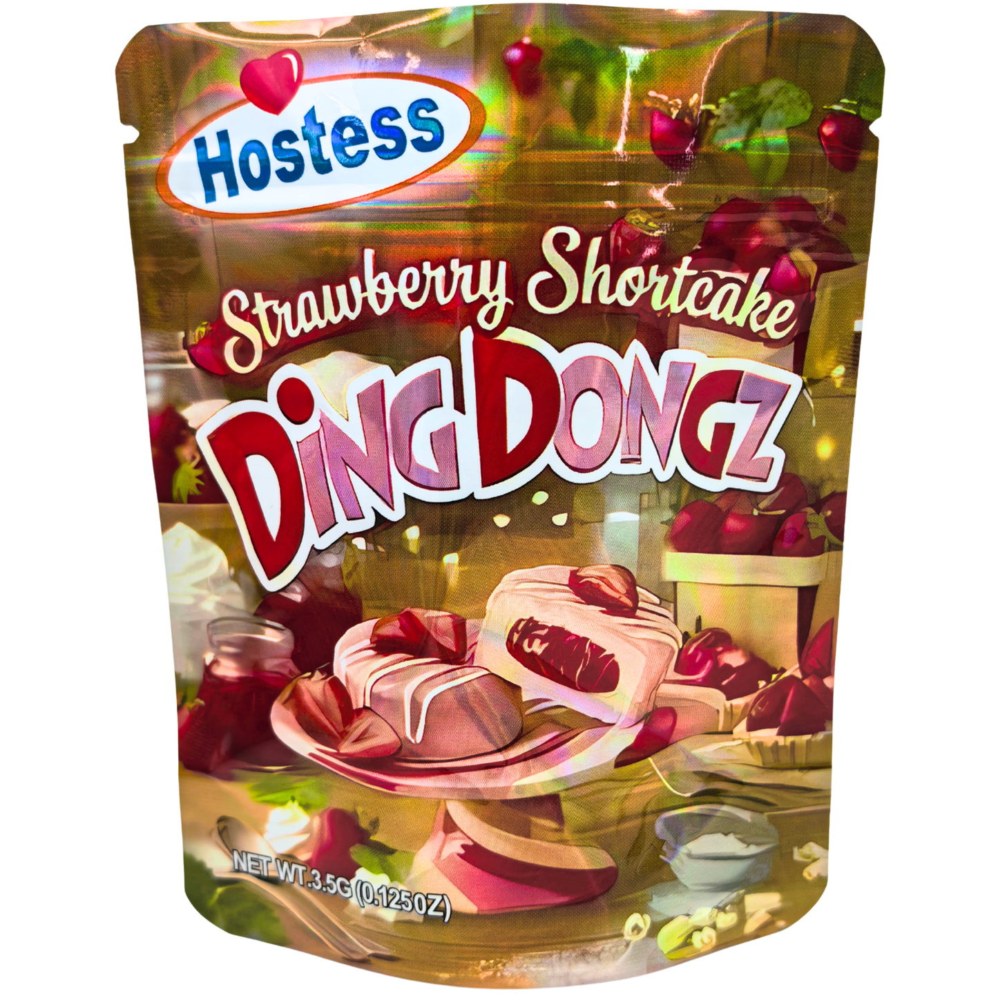 50 Pack - 3.5g Exotic Mylar Bags - Hostess Strawberry Shortcake Ding Dongz