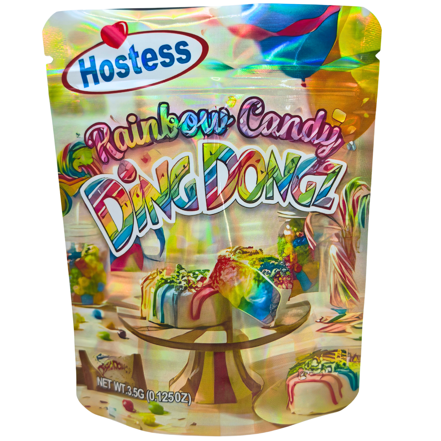 50 Pack - 3.5g Exotic Mylar Bags - Hostess Rainbow Candy Ding Dongz