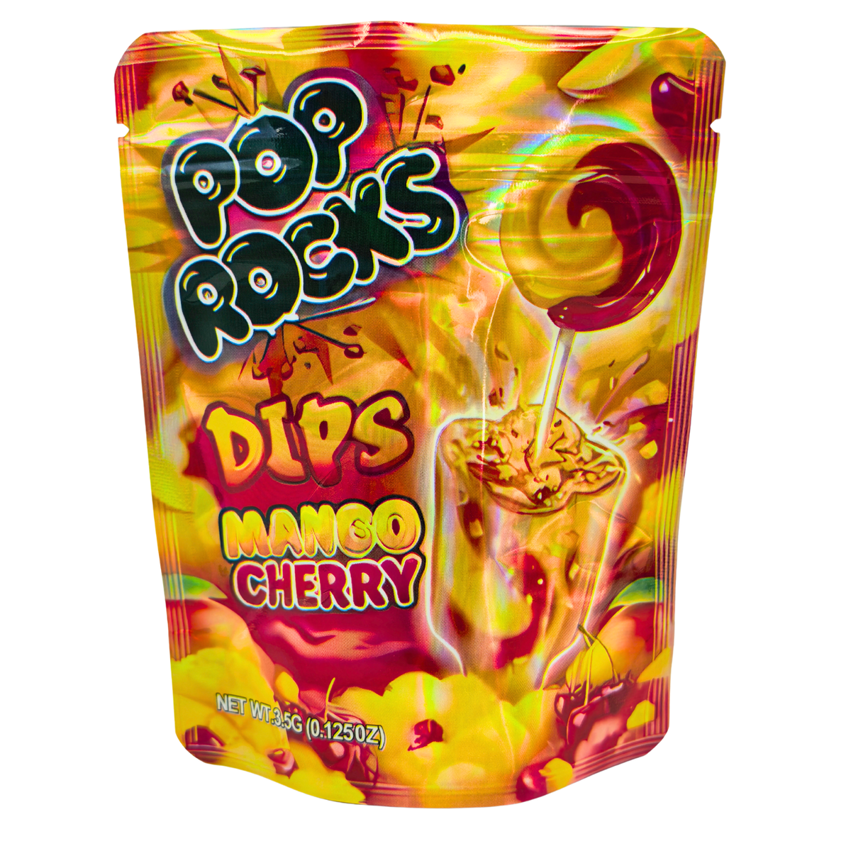 50 Pack - 3.5g Exotic Mylar Bags - Pop Rocks Dips Mango Cherry