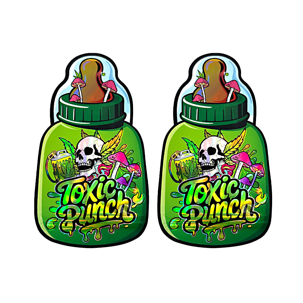 2 pcs 3.5g Designer Toxic Punch Shaped Mylar Bag 