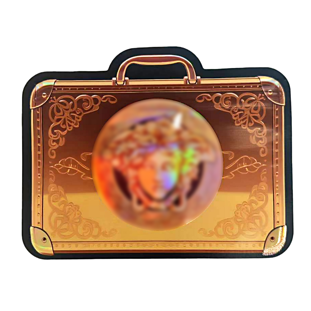 Mylar Bags  Decorative gold box with intricate designs on a white background