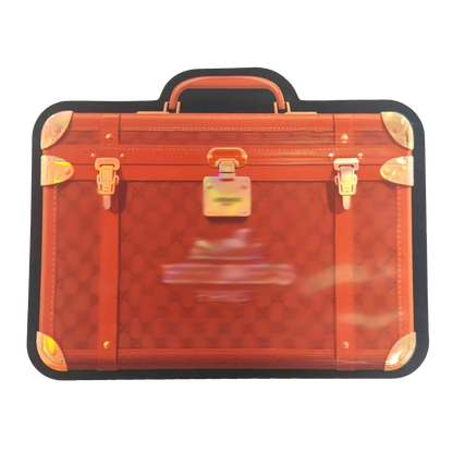 Mylar Bags Red suitcase with gold accents on a white background