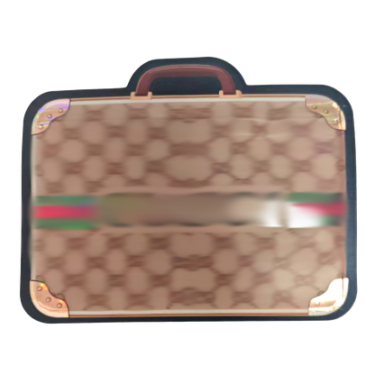 Mylar Bags Suitcase with Gucci logo and color scheme on a white background