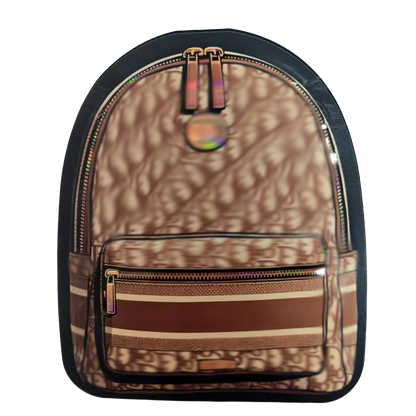 Mylar Bags Backpack with brown and black pattern on a white background