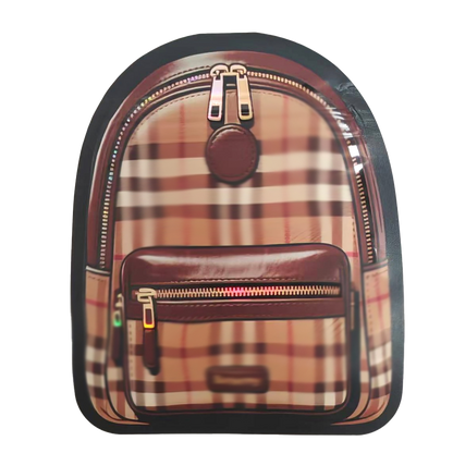 Mylar Bags Plaid backpack with brown accents on a white background