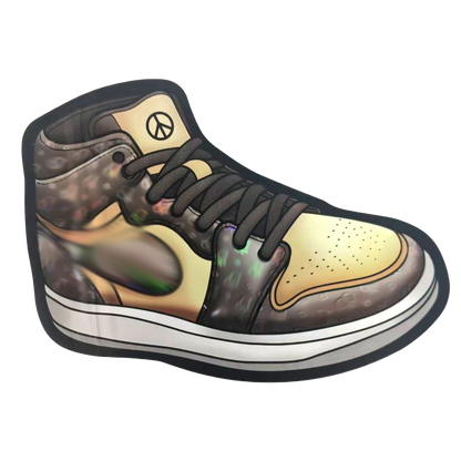 Mylar Bags  High-top sneaker with a peace symbol on a white background