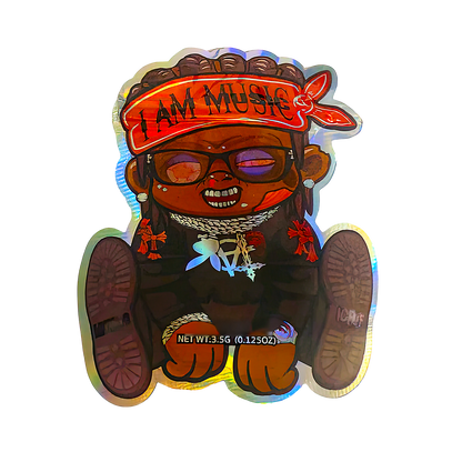 50 Pack - 3.5g Shaped Mylar Bags - I  Am Music Character Graphic - ICFMF