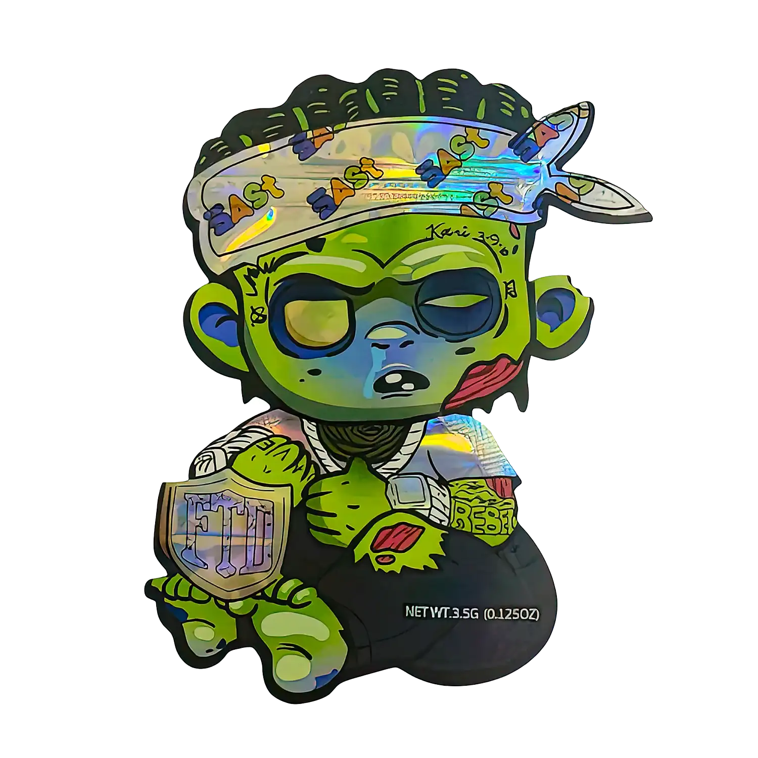 Colorful character figurine with a hat and tattoos on a white background