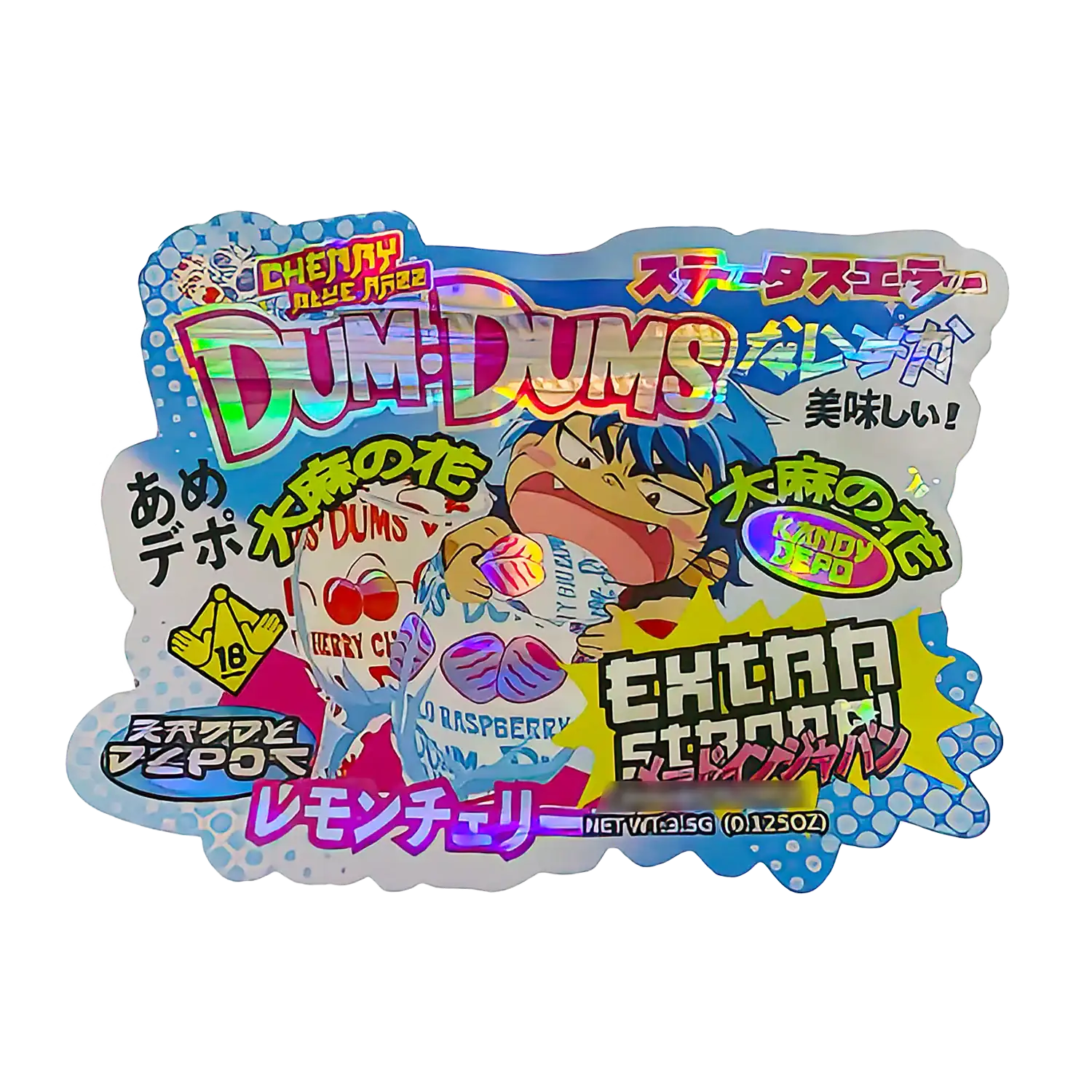 3.5g Shaped Mylar Storage Bag - Cherry Blue Raxx DDz (50 Count)