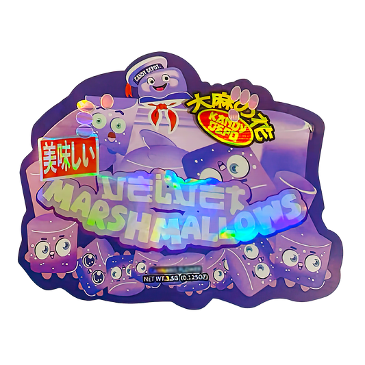 3.5g Shaped Mylar Storage Bag - Velvet Marshmallows (50 Count)