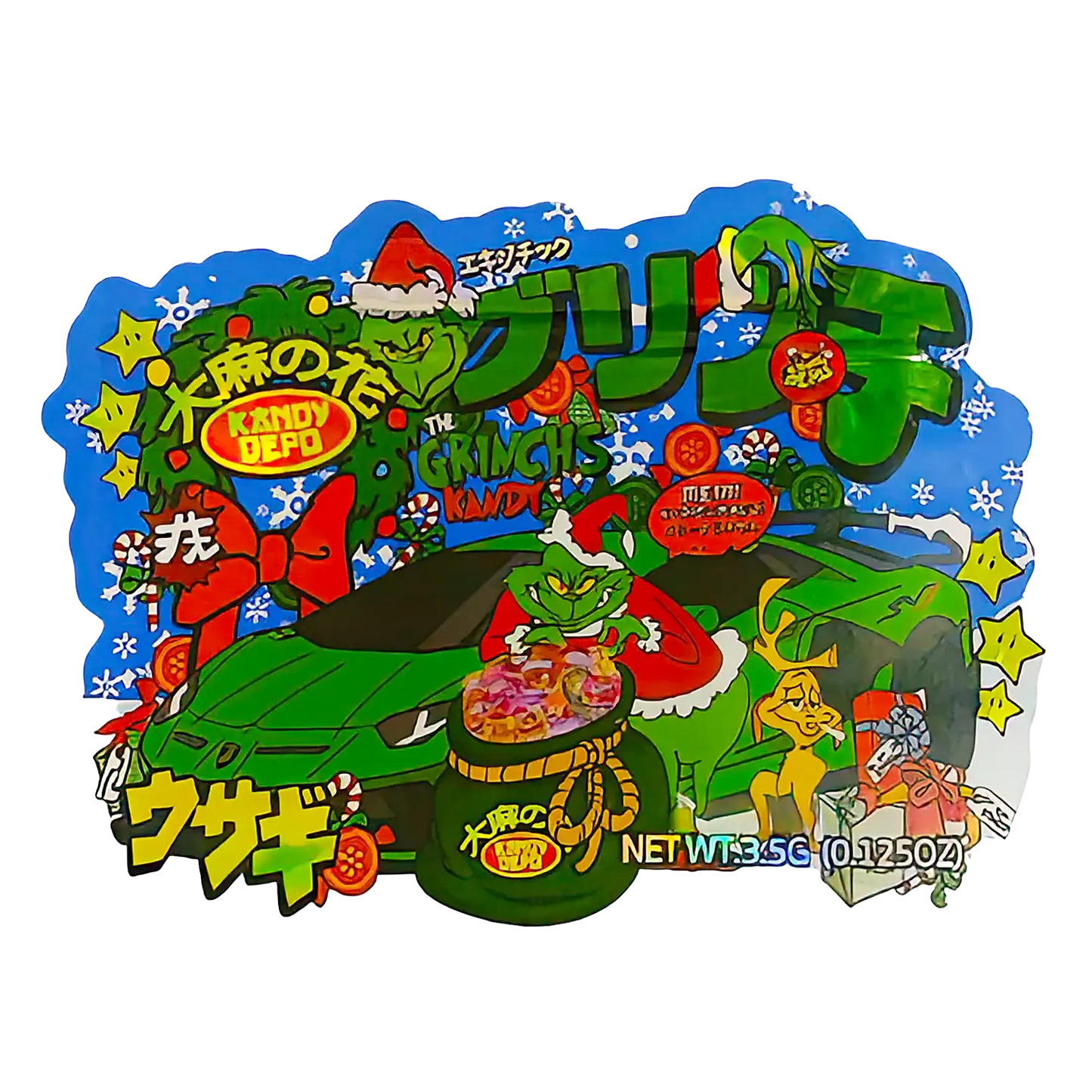 3.5g Shaped Mylar Storage Bag - The Grinch's K (50 Count)