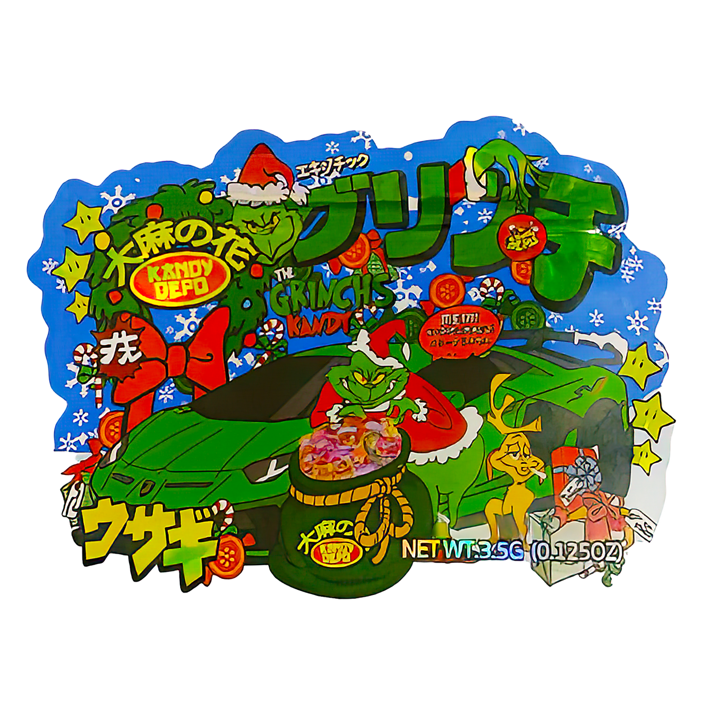 3.5g Shaped Mylar Storage Bag - The Grinch's K (50 Count)