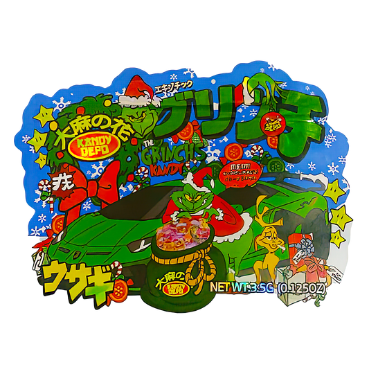 3.5g Shaped Mylar Storage Bag - The Grinch's K (50 Count)