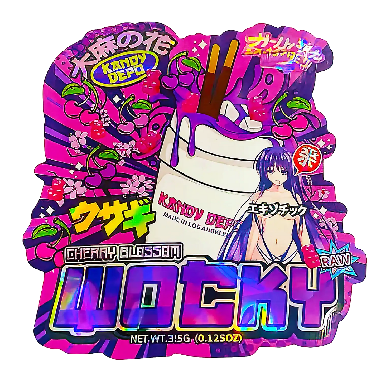 3.5g Shaped Mylar Storage Bag - Cherry Blossom Wocky (50 Count)