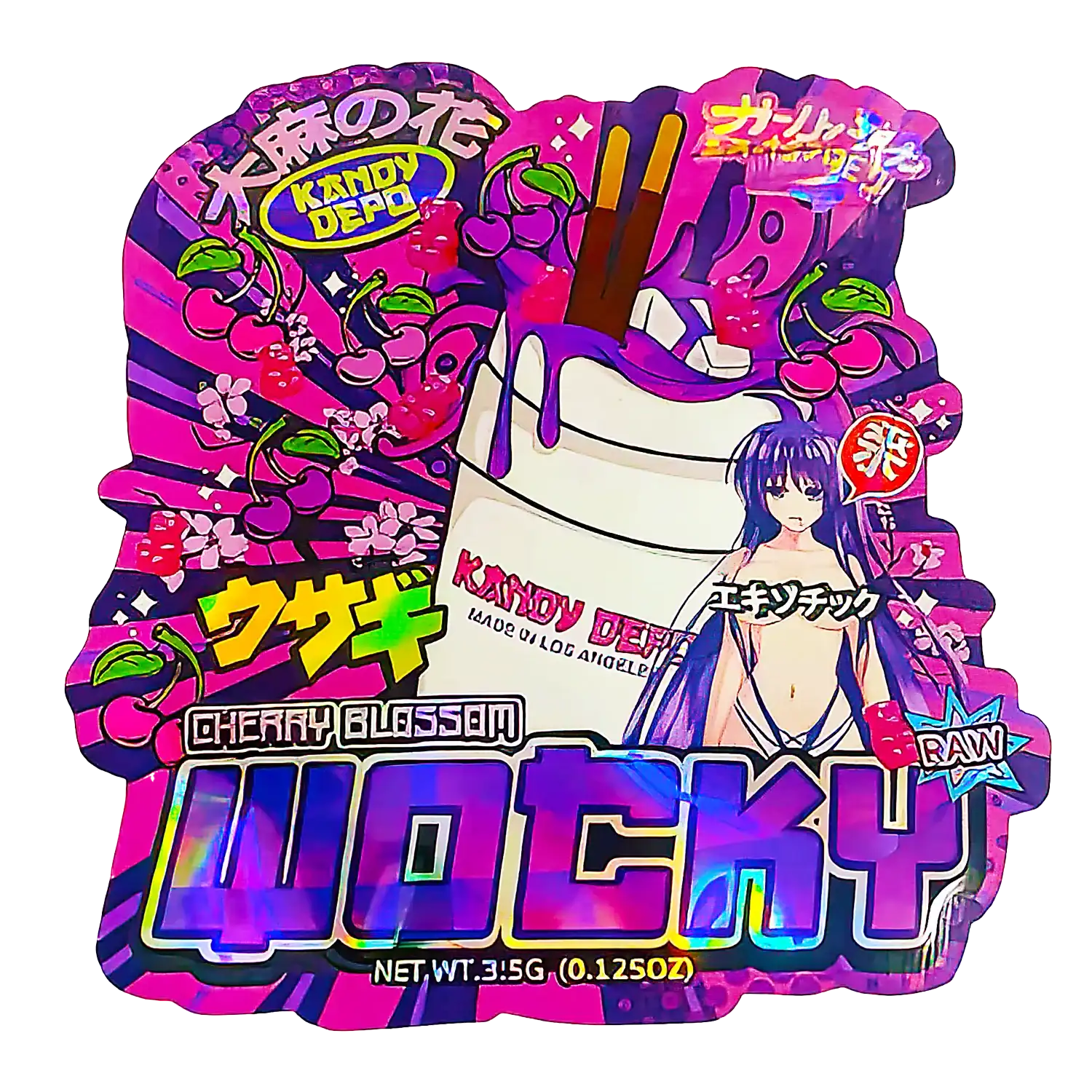 3.5g Shaped Mylar Storage Bag - Cherry Blossom Wocky (50 Count)