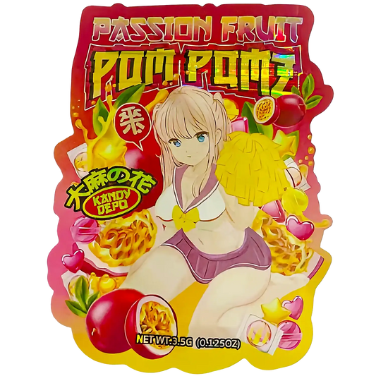 3.5g Shaped Mylar Storage Bag - Passion Fruit Pom Pomz (50 Count)