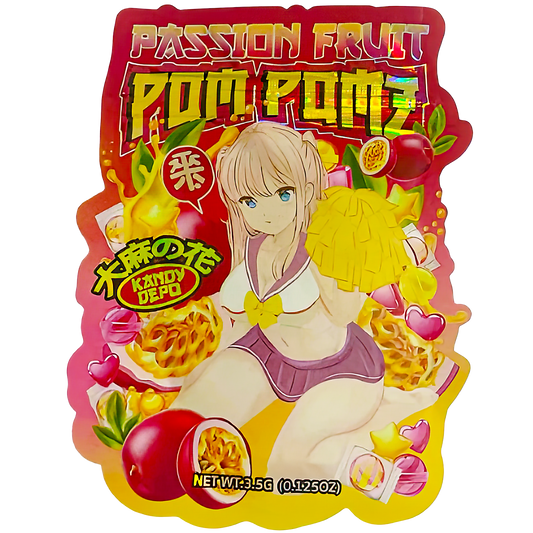 3.5g Shaped Mylar Storage Bag - Passion Fruit Pom Pomz (50 Count)