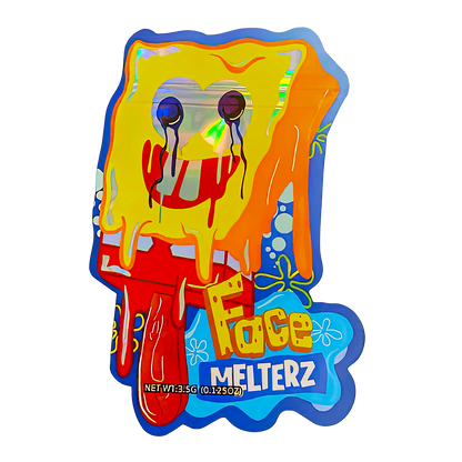 50 Pack - 3.5g Shaped Mylar Bags - Melting Face Illustration