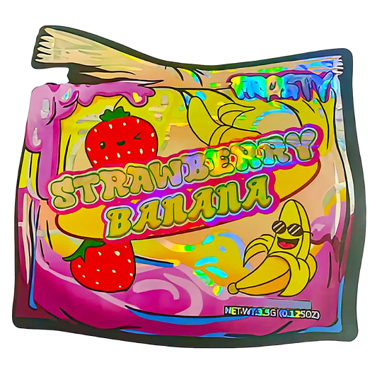 3.5g Shaped Mylar Storage Bag - Strawberry Banana 2 (50 Count)