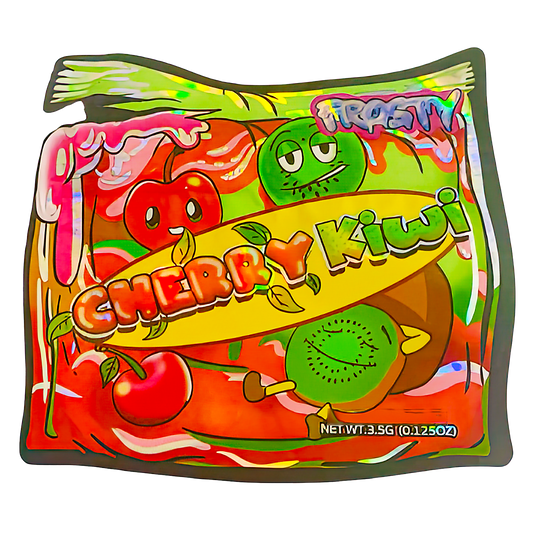 50 Pack - 3.5G Shaped Mylar Bags - Frosted Cherry Kiwi - Frosty