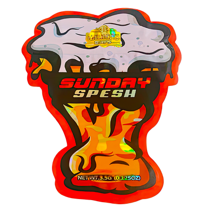 50 Pack - 3.5G Shaped Mylar Bags - Sunday Special Graphic