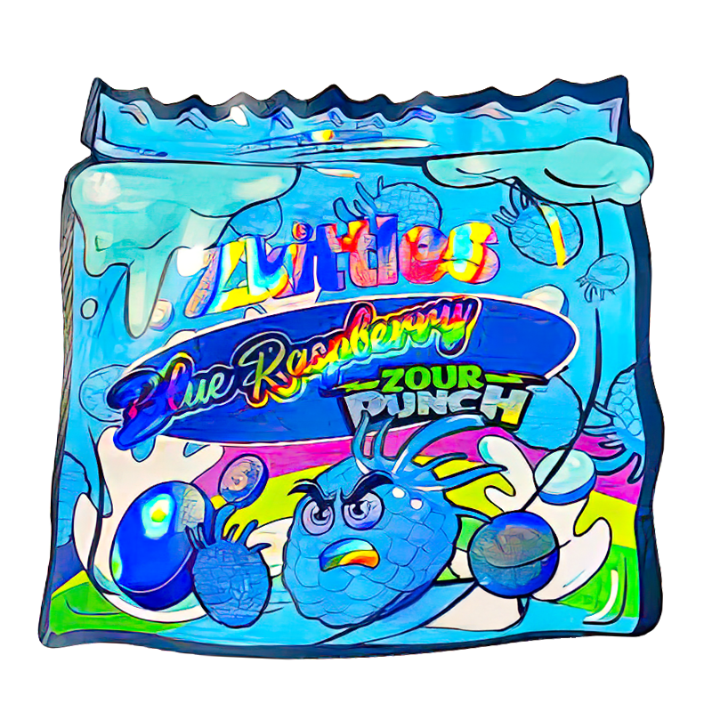 50 Pack - 3.5G Shaped Mylar Bags - Zkittles Blue Raspberry Zour Punch