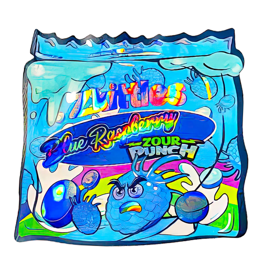 50 Pack - 3.5G Shaped Mylar Bags - Zkittles Blue Raspberry Zour Punch