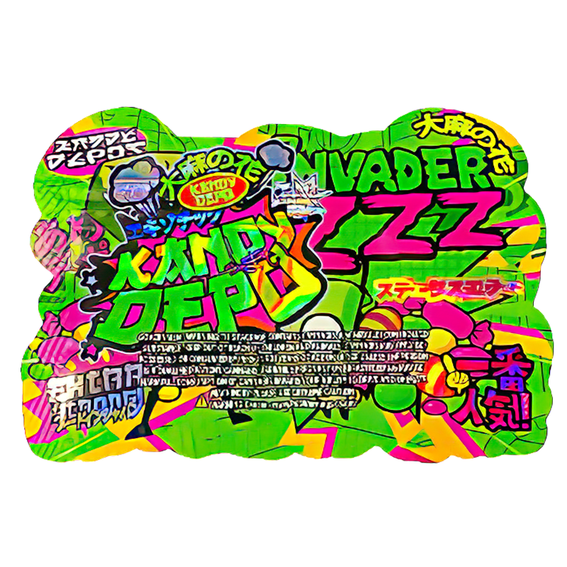 50 Pack - 3.5G Shaped Mylar Bags - Kandy Depo Invader ZZZ