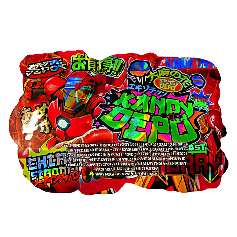 50 Pack - 3.5G Shaped Mylar Bags - Kandy Depo Iron Man Fusion Blast Cherry