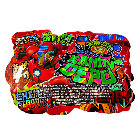 50 Pack - 3.5G Shaped Mylar Bags - Kandy Depo Iron Man Fusion Blast Cherry