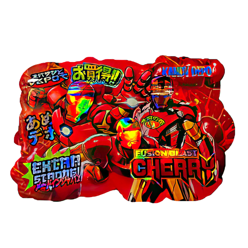 50 Pack - 3.5G Shaped Mylar Bags - Kandy Depo Iron Man Fusion Blast Cherry