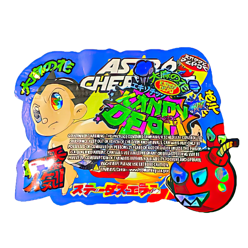 50 Pack - 3.5G Shaped Mylar Bags - Kandy Depo Astro Cherries