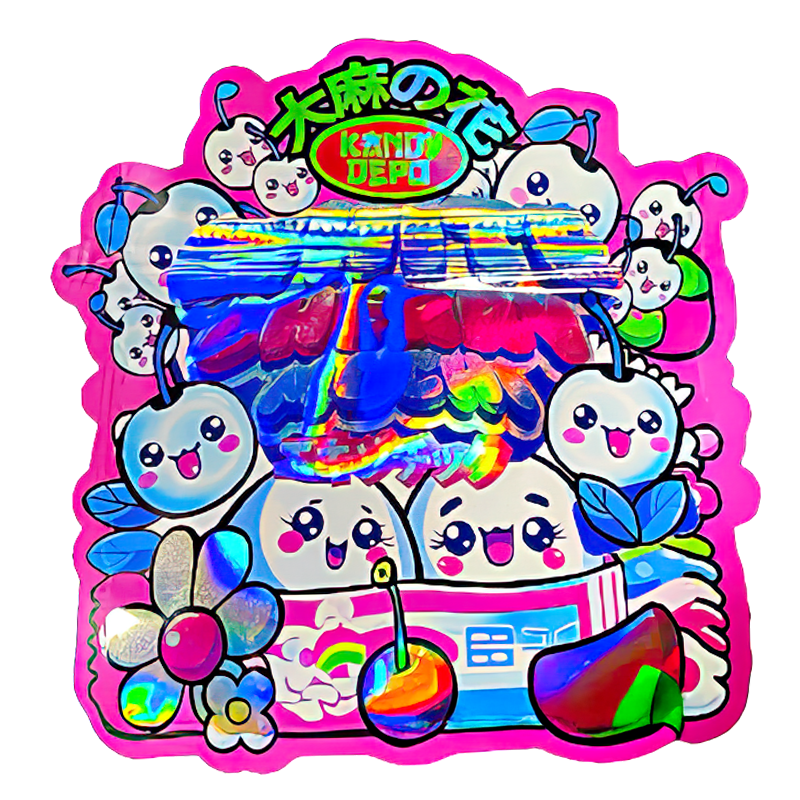 50 Pack - 3.5G Shaped Mylar Bags - Kandy Depo White Cherry Mochi