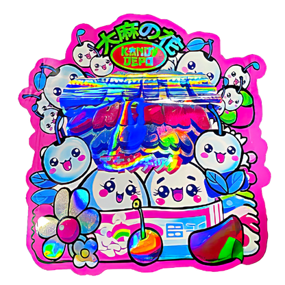 50 Pack - 3.5G Shaped Mylar Bags - Kandy Depo White Cherry Mochi