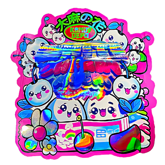 50 Pack - 3.5G Shaped Mylar Bags - Kandy Depo White Cherry Mochi