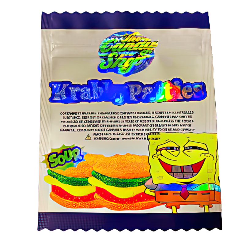 50 Pack - 3.5G Shaped Mylar Bags - The Candy Shop Sour Krabby Patties