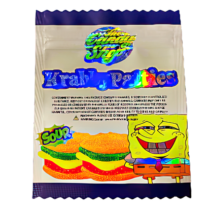 50 Pack - 3.5G Shaped Mylar Bags - The Candy Shop Sour Krabby Patties