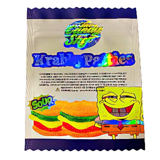 50 Pack - 3.5G Shaped Mylar Bags - The Candy Shop Sour Krabby Patties