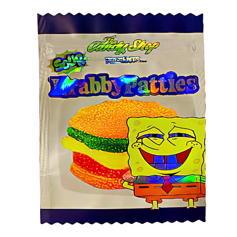 50 Pack - 3.5G Shaped Mylar Bags - The Candy Shop Sour Krabby Patties