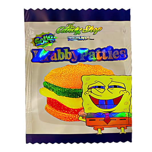 50 Pack - 3.5G Shaped Mylar Bags - The Candy Shop Sour Krabby Patties