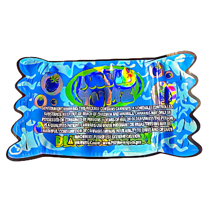 50 Pack - 3.5G Shaped Mylar Bags - Bubble Yumz Sour Blue Raspberry