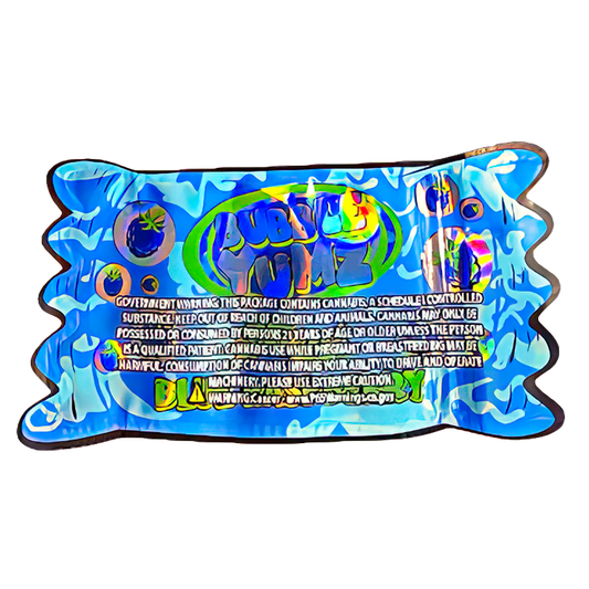 50 Pack - 3.5G Shaped Mylar Bags - Bubble Yumz Sour Blue Raspberry