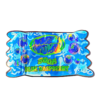 50 Pack - 3.5G Shaped Mylar Bags - Bubble Yumz Sour Blue Raspberry